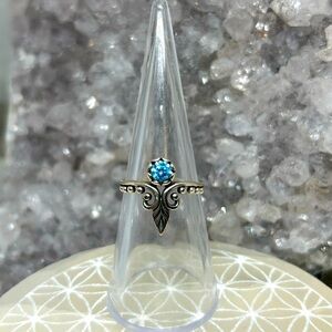 Silver Leaf Ring with Blue Gemstone